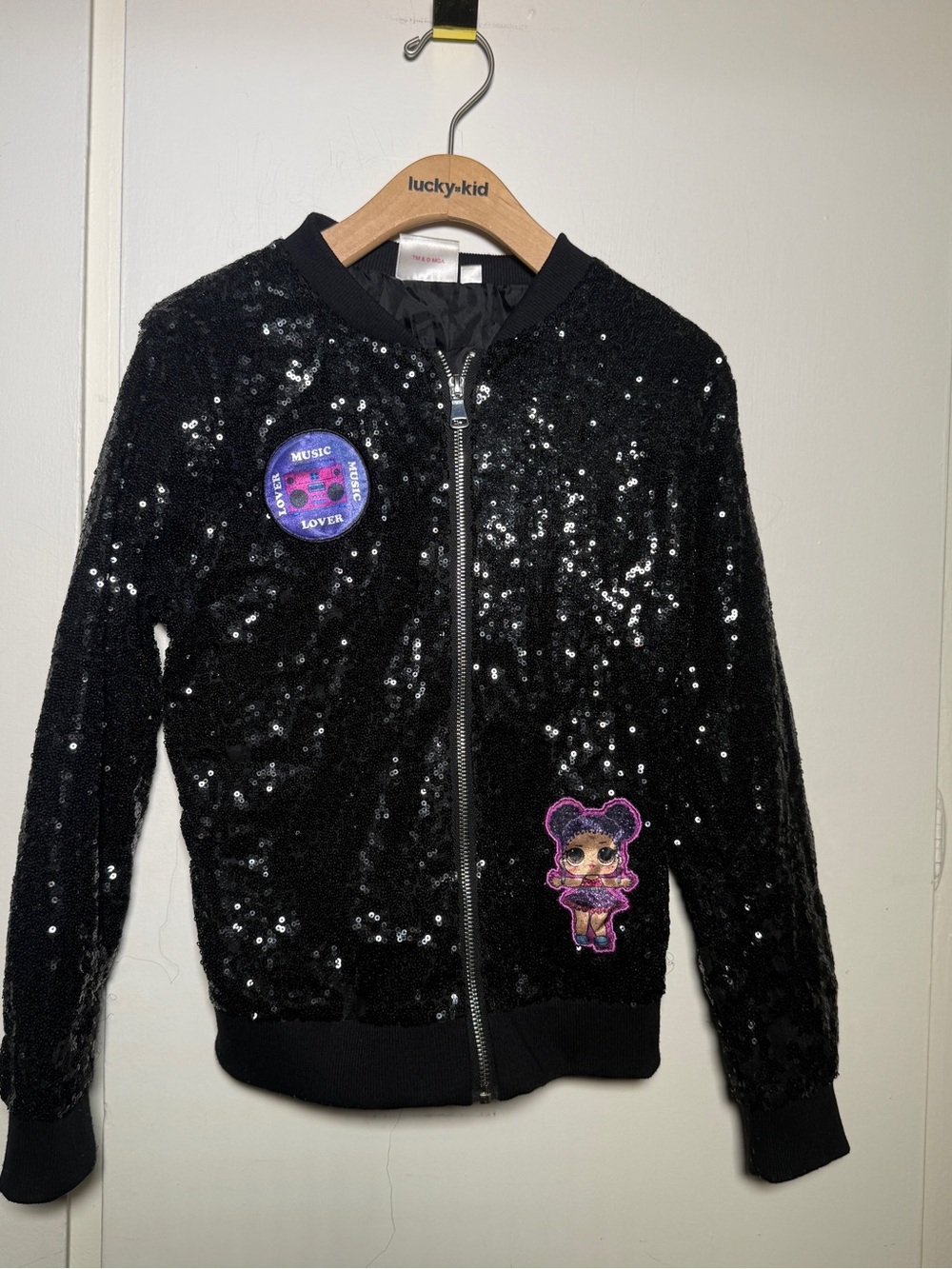 LOL Surprise Remix Kids Girls Sequin Full Zip Bomber Jacket Black 10/12